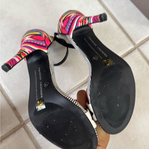 Chinese Laundry Black and Pink Heels with Bold Patterns - Picture 3 of 4